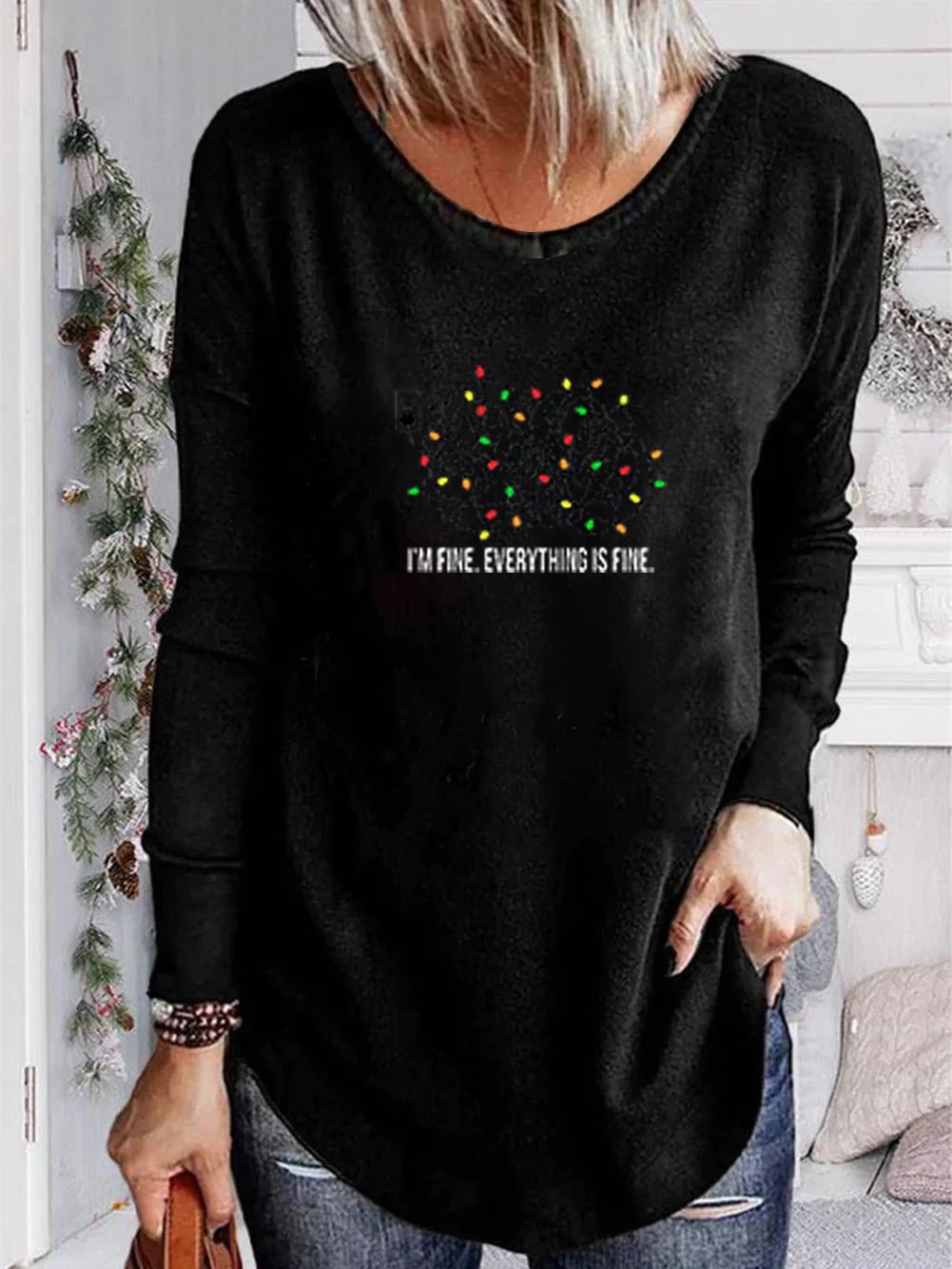 Unisex 100% Cotton Long Sleeve Crew Neck I'm Fine Everything Is Fine Shirt