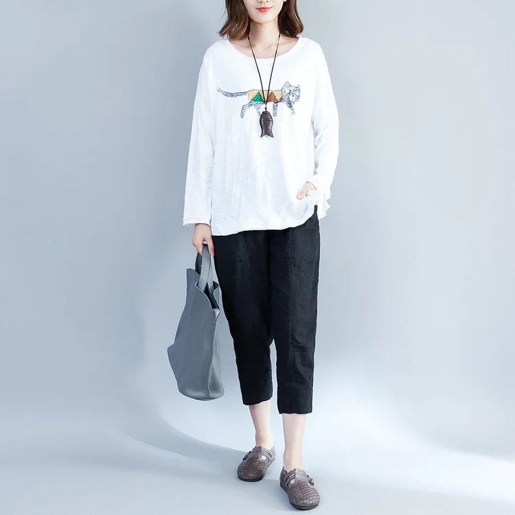 white fashion cotton tops oversize long sleeve blouse