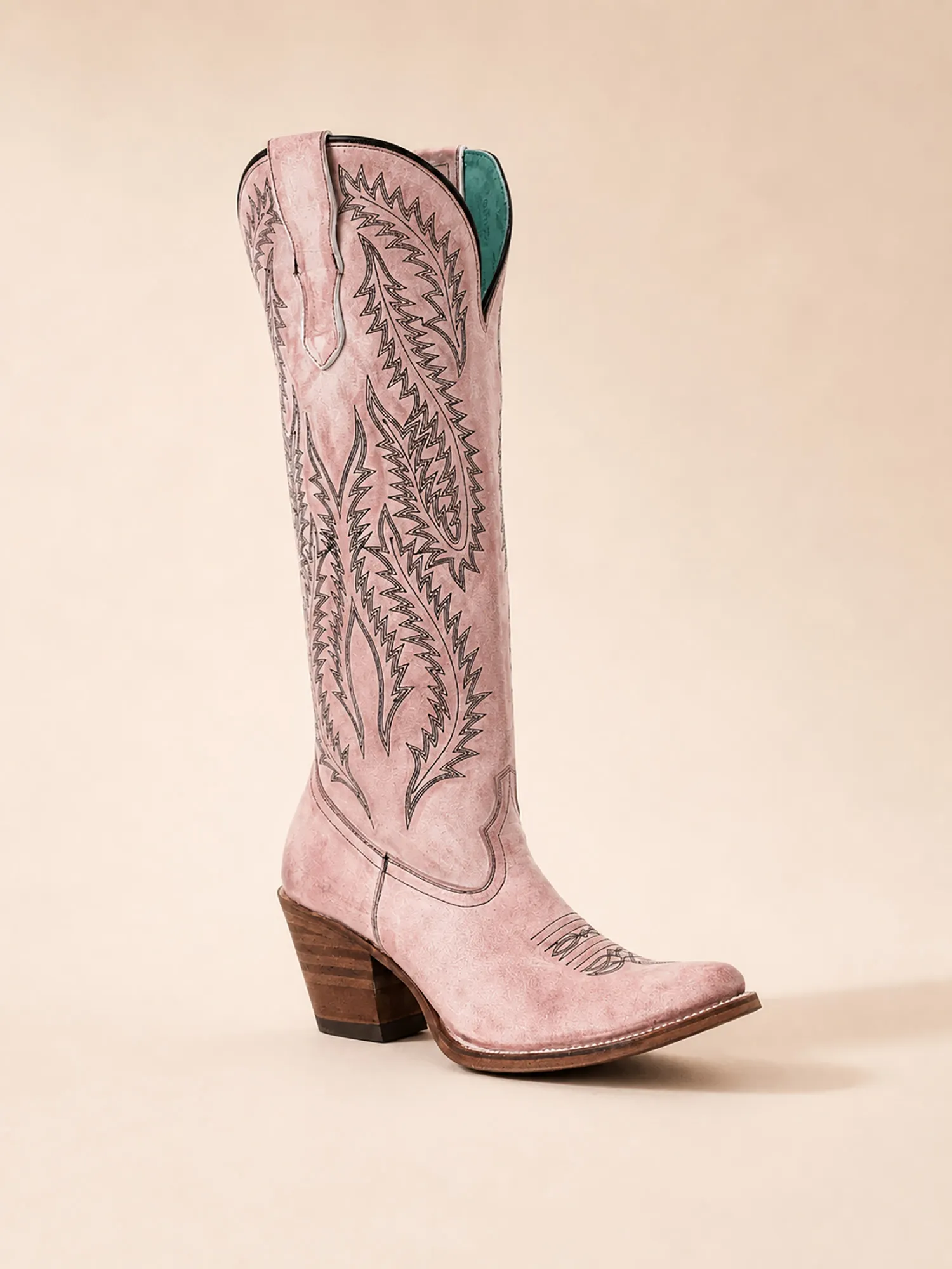 Vintage Pointed Toe High Heel Chunky Heel Side Zipper Knee High Boots