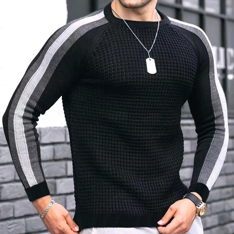 Utbros Contrast Color Casual Bottoming Knitted Sweater