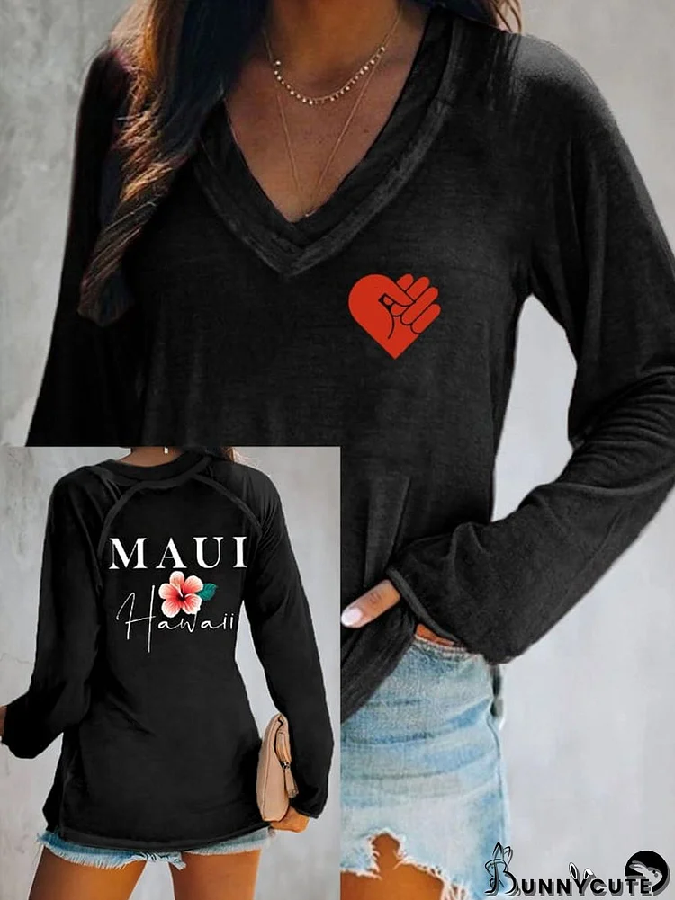 Women's Lahaina Strong Support Hawaii Maui V-Neck Long-Sleeve T-Shirt