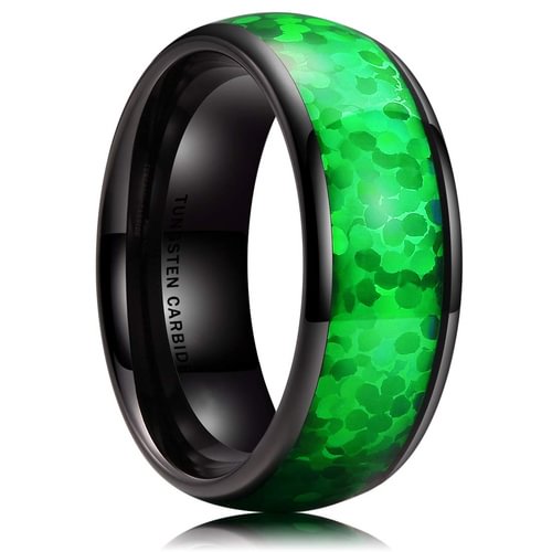 Tungsten Black Rings With Bright Green Inlay Design Wedding Bands For Men Women