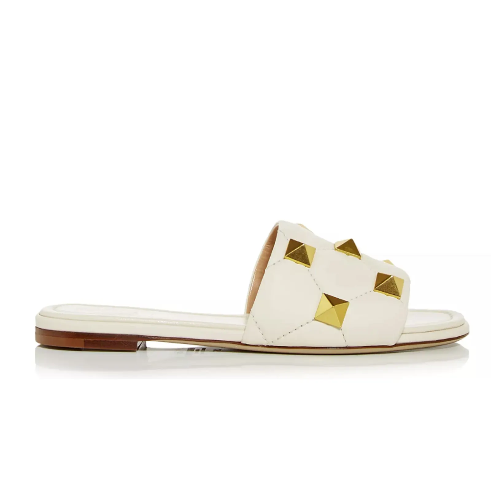 Women's Roman Stud Quilted Slide Sandals White-vocosishoes