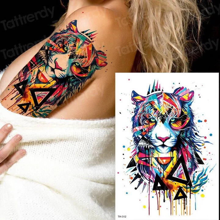 tattoo sleeve sticker watercolor animals temporary tattoos giraffe wolf tiger butterfly tatoo water color tattoo for girls body