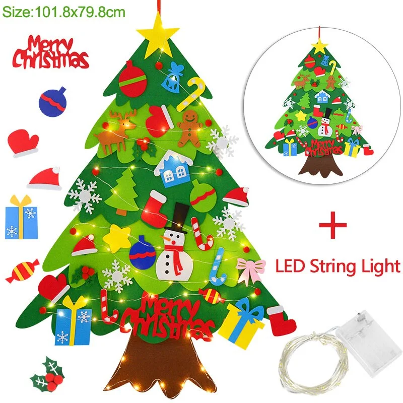 DIY Felt Christmas Tree With LED Light New Year Kids Gift Toys Door Wall Hanging Ornaments Christmas Decoration For Home Navidad