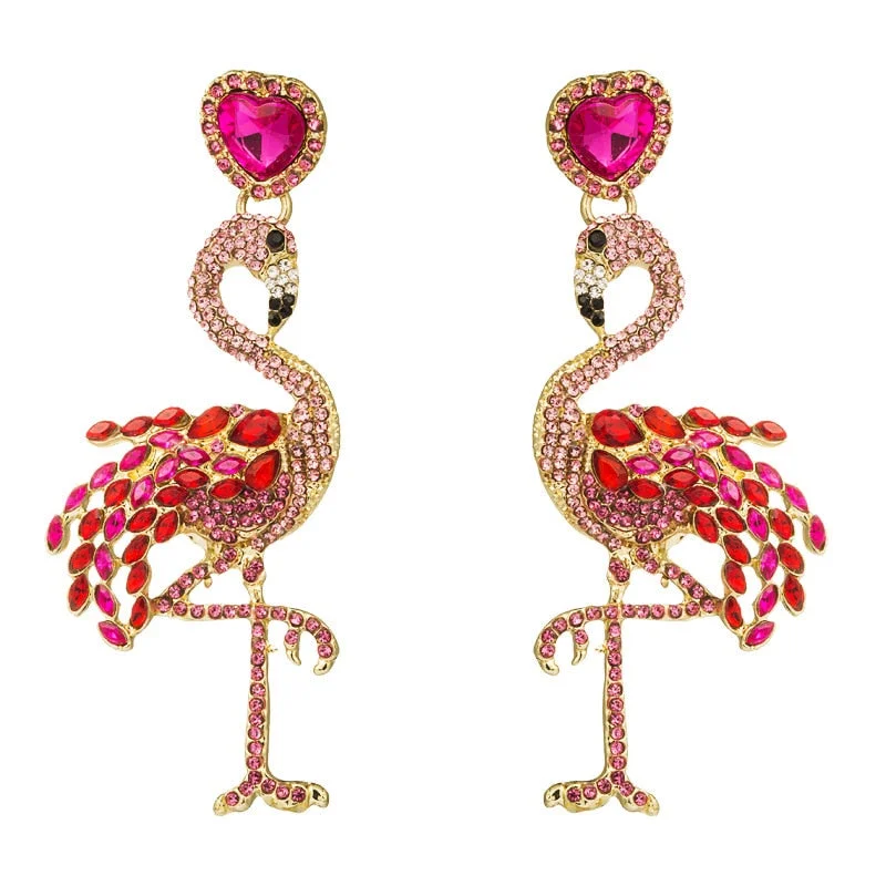 Dvacaman Bohemian Cute Fashion Animal Parrot Bird Drop Earrings Women Shiny Rhinestone Fringed Statement Tassel Earrings Jewelry