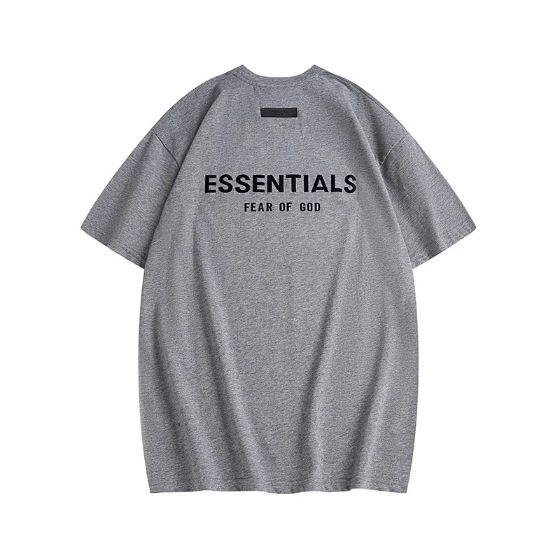 ESSENTIALS Multi-line Letter Flocking Casual Men's and Women's Pure Cotton Short-sleeved T-shirt