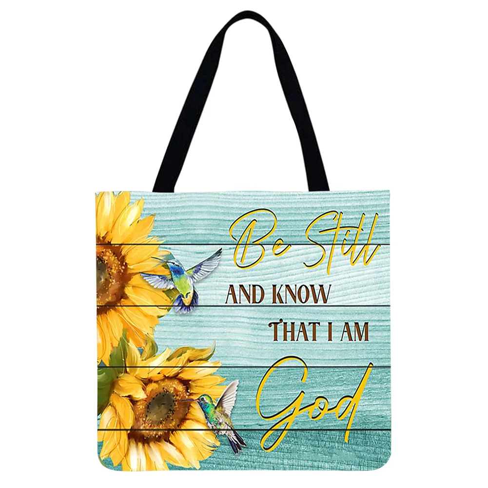 Linen Tote Bag - Flower bird letters
