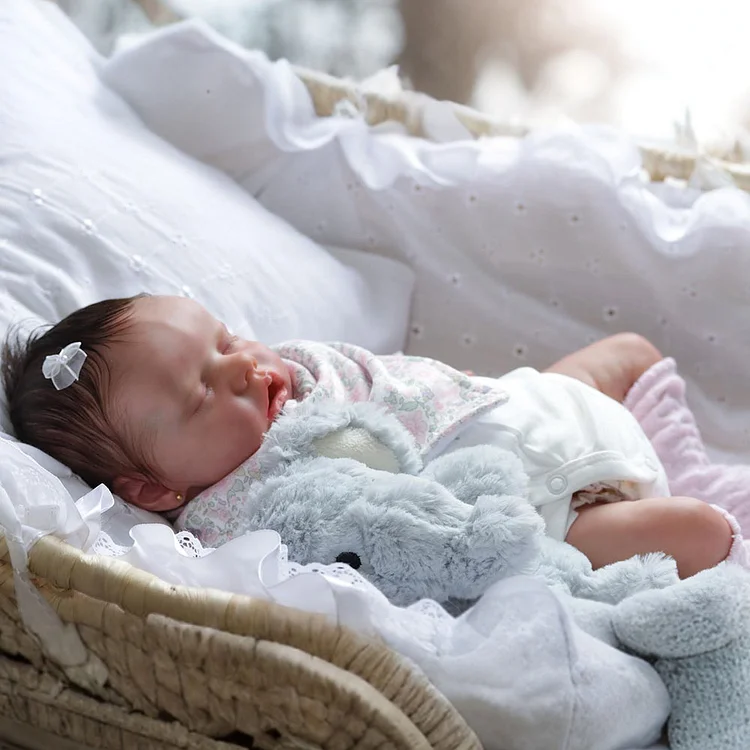 Partial Reborn Silicone Infant Sleeping 16 & 17 Inches Baby Doll with Hand Rooted Brown Hair and Huggable Soft Body