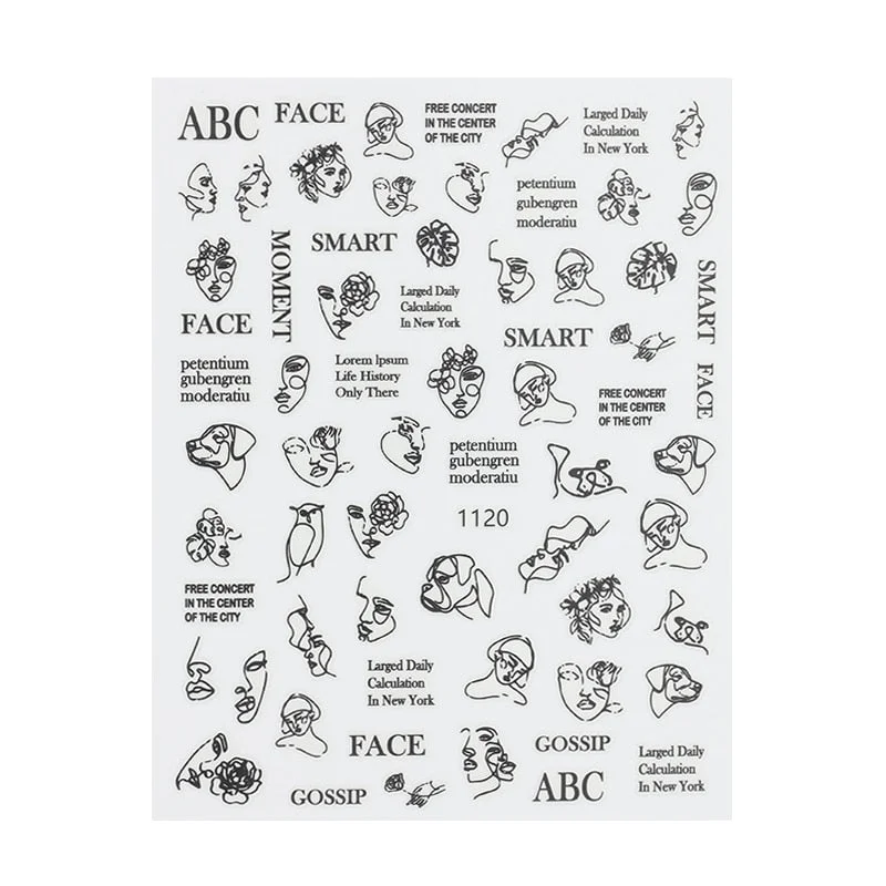 Hot Sale 3D Nail Sticker Lady Face Geometric Stickers for Nails Abstract Image Design Nails Accessories Manicure Stickers