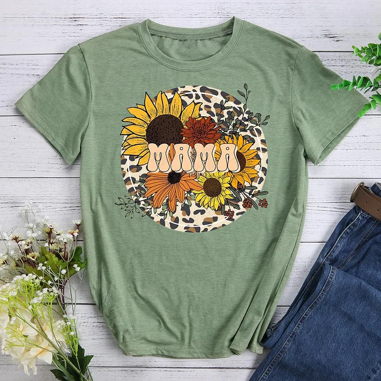 Mama  Sunflower Round Neck T-shirt