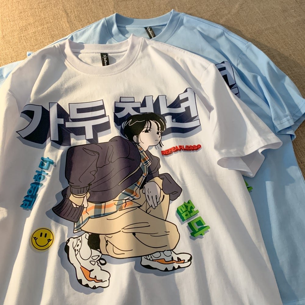Retro Hong Kong style cartoon anime character short-sleeved T-shirt