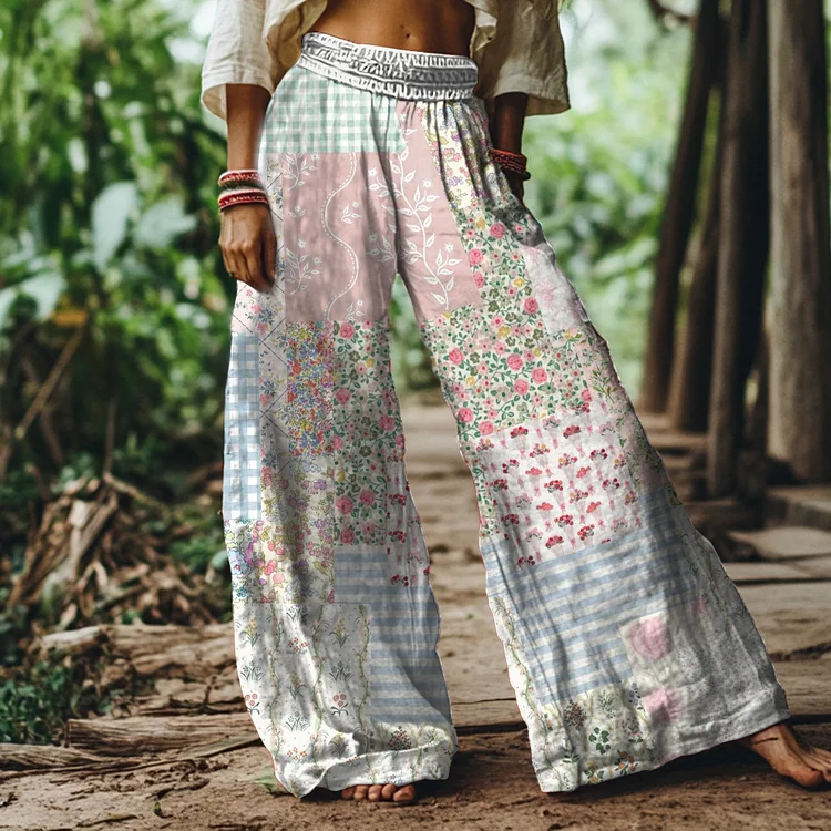 Vintage Bohemian Floral Print Loose Wide-leg Pants