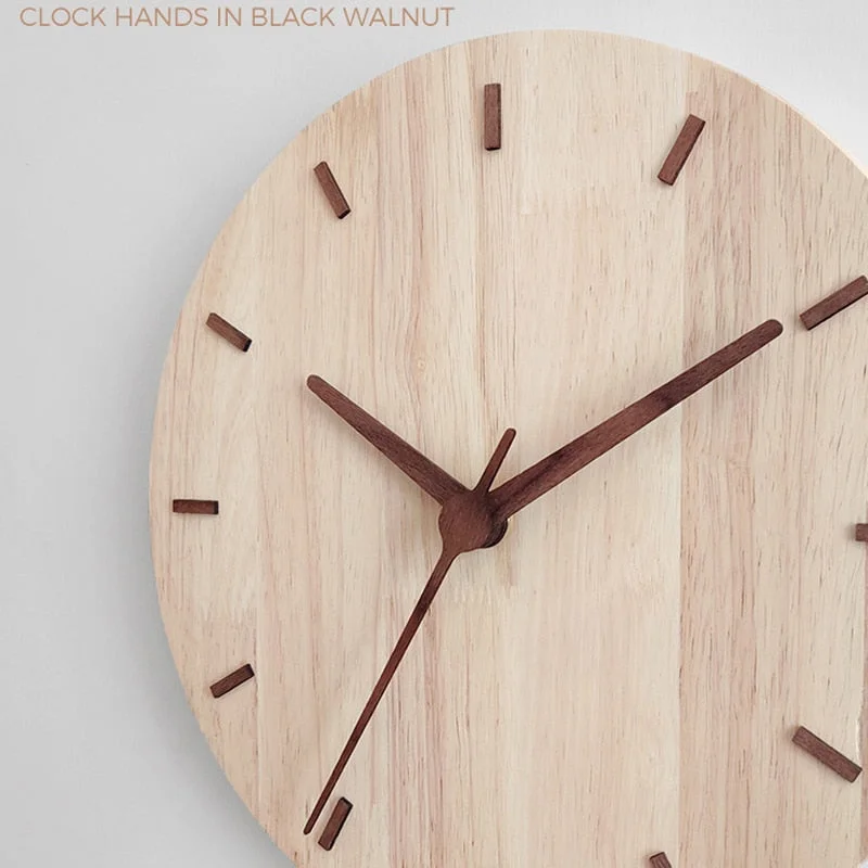 Nordic Walnut Wood Wall Clock Modern Design Minimalist Style Kitchen Wood Clock 3D Stickers Wall Art Watch Home Decor 12 inch