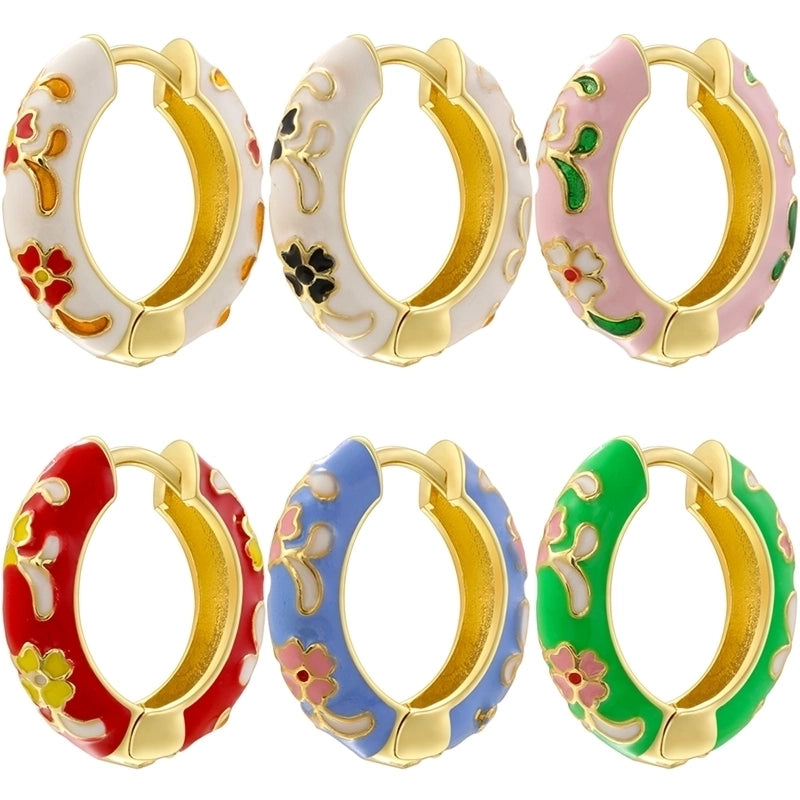 1 Pair Chinoiserie Vintage Style Round Petal Enamel Plating Copper 18K Gold Plated Earrings