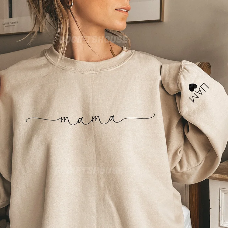 Custom Mama Sweatshirt with Kids Names On Sleeve,Mothers Day, Gift for Mom