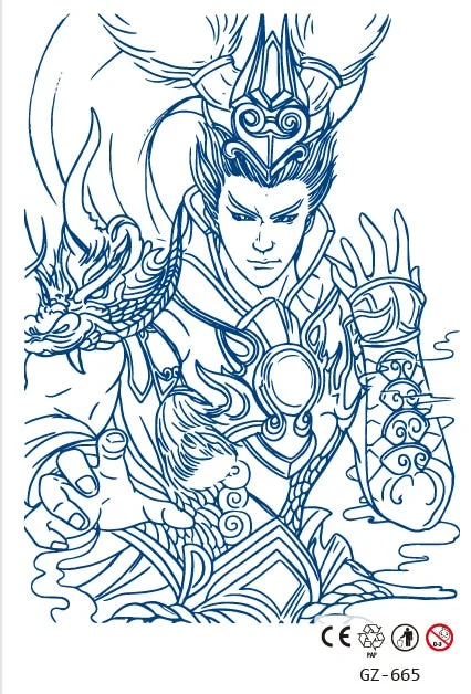 Temporary Waterproof Tattoo Stickers Ancient Chinese God of War Totem Thinker Juice Ink Men Women Girl Chest Arm Body Fake Tatoo