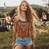 Retro Bohemian Music Festival Ethnic Holiday Style Brown Vest Top by Inlyline