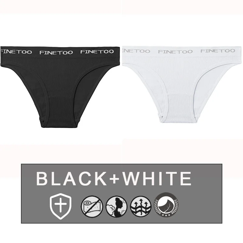 FINETOO 2PCS/Set Women's Seamless Panties Midi-Waist Femme Underpants Briefs Underwear Lingerie Letter Printed 9 Colors Pantys
