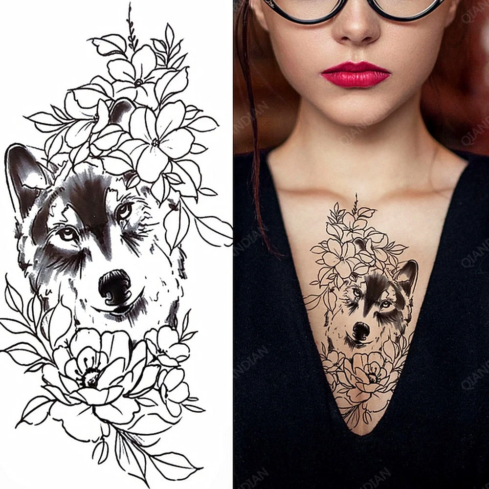 1pc Animal Lion Women Waterproof Temporary Tattoos Fake Stickers Arm Sun Art Black Cross Jesus 3D Praying Fashion Decoration