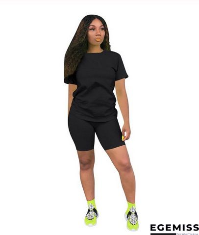 White Fashion Casual Slim fit Two Piece Suits Solid Regular Short Sleeve Two-Piece Short Set | EGEMISS