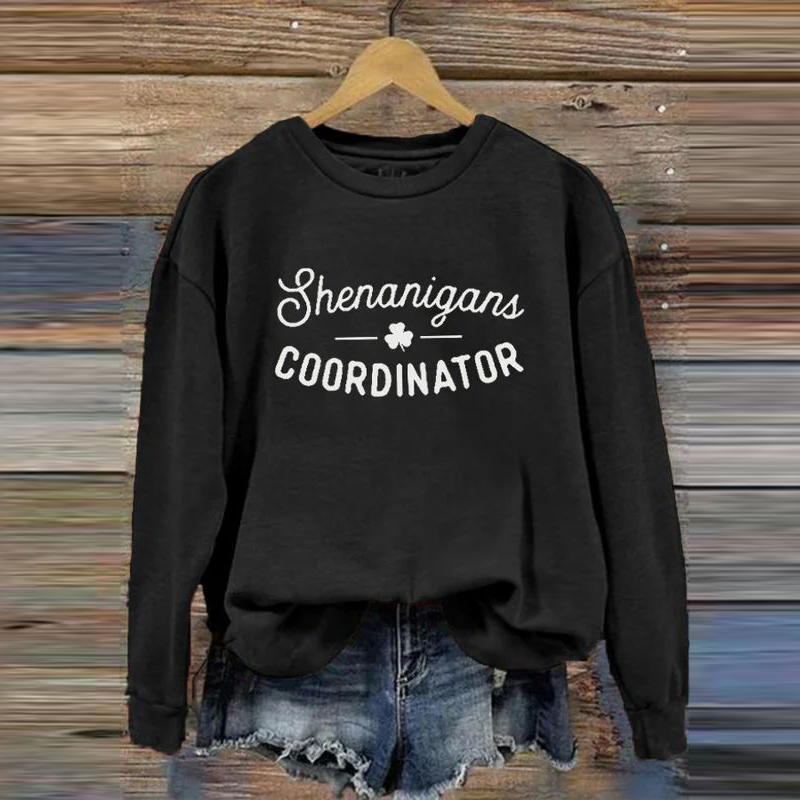 Shenanigans Coordinator St. Patrick's Day Shamrock Slainte Print Crew Neck Sweatshirt wearshes
