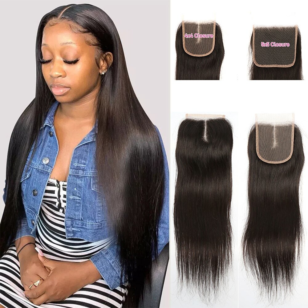 Melodie-extensiones de pelo de bebé para mujer, accesorio capilar liso con cierre de encaje, transparente, 4x4, 5x5, nudos blanqueados US Mall Lifes