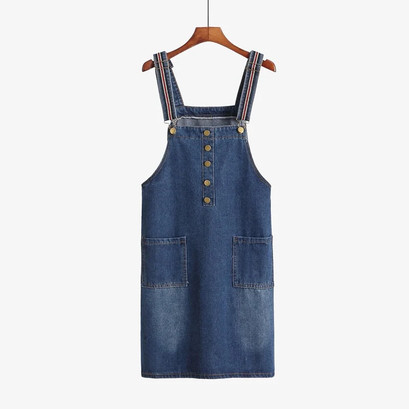 New Arrival Women's Blue Knee-Length Denim Dress Big Pockets Jeans Sundress Plus Size 5XL Vestido D97601F