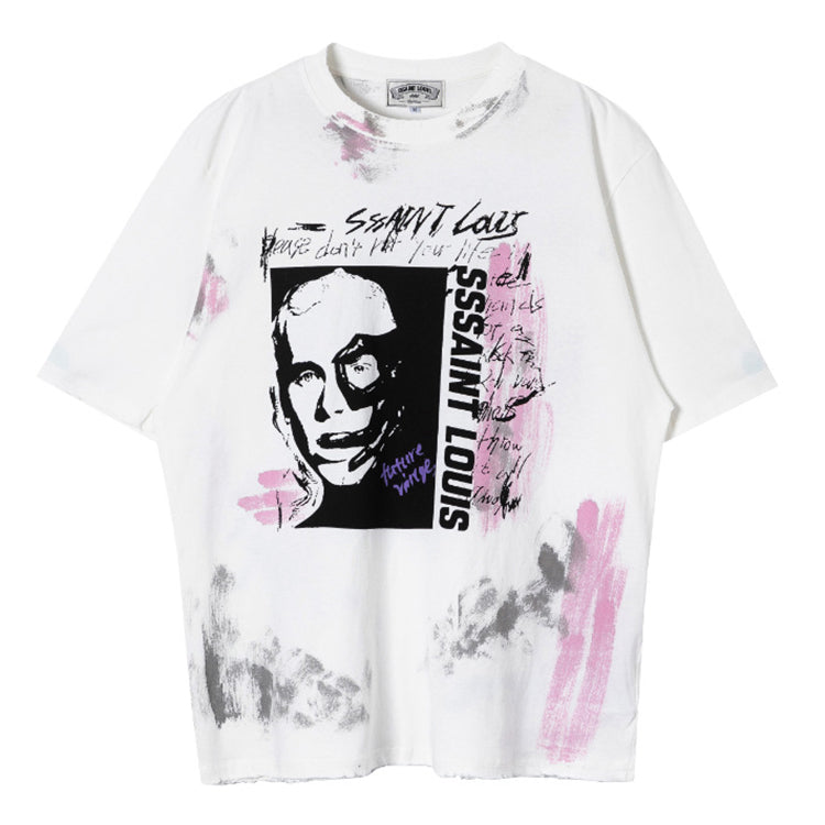 Saint  Pure Cotton Printed Tie Dyed Graffiti Ragged T-Shirt