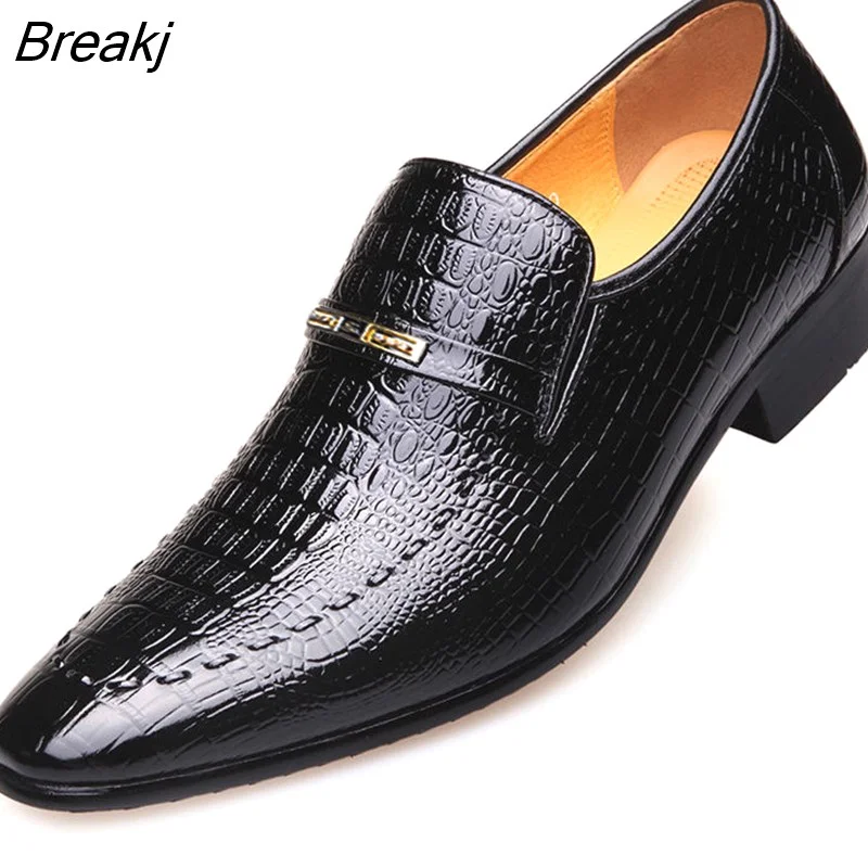 Breakj Shoes Mens PU Luxury Crocodile Pattern Men Business Dress Shoes Casual Social Shoe Male Wedding Footwear Zapatos Hombre
