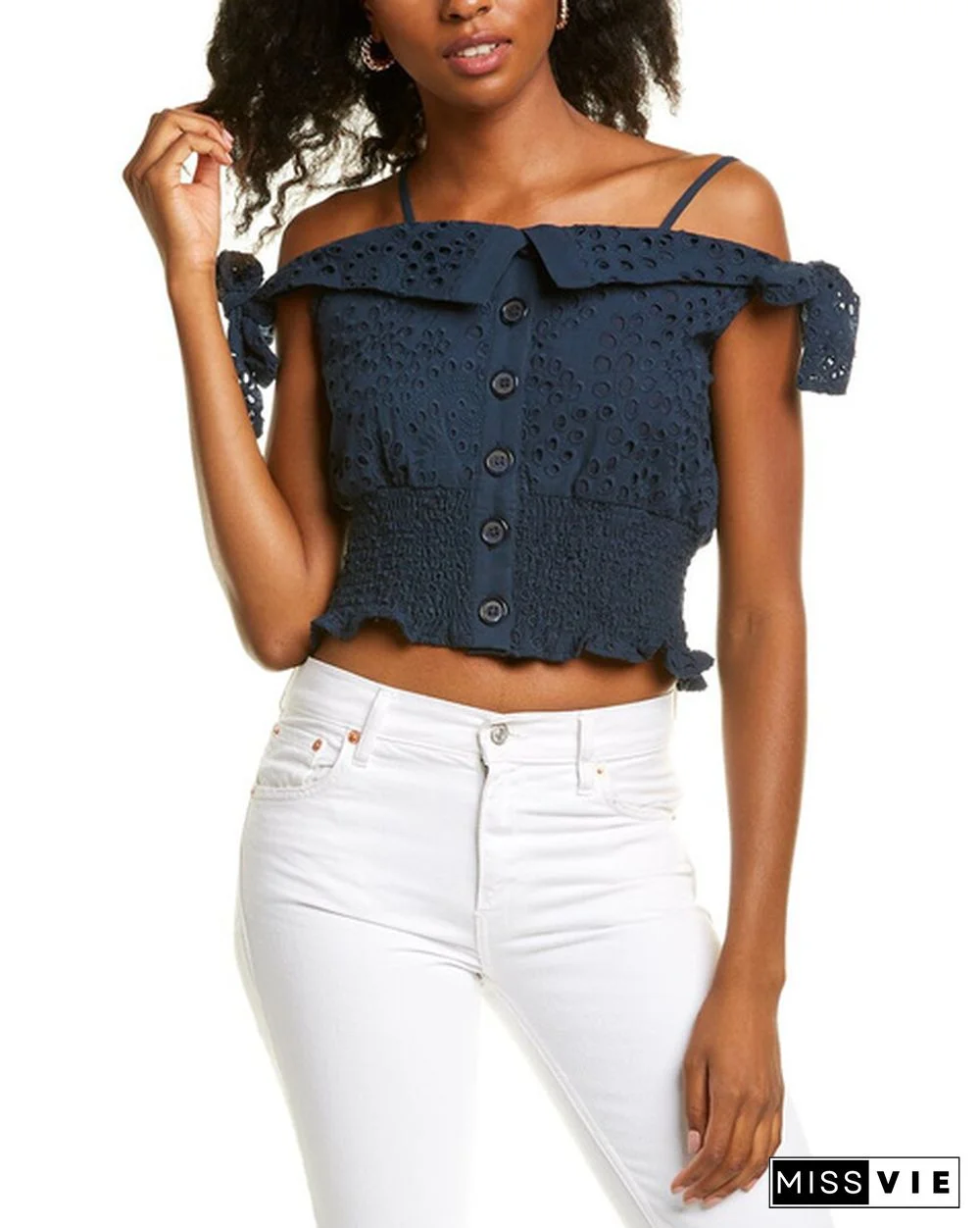 Kendall + Kylie Eyelet Lace Crop Top