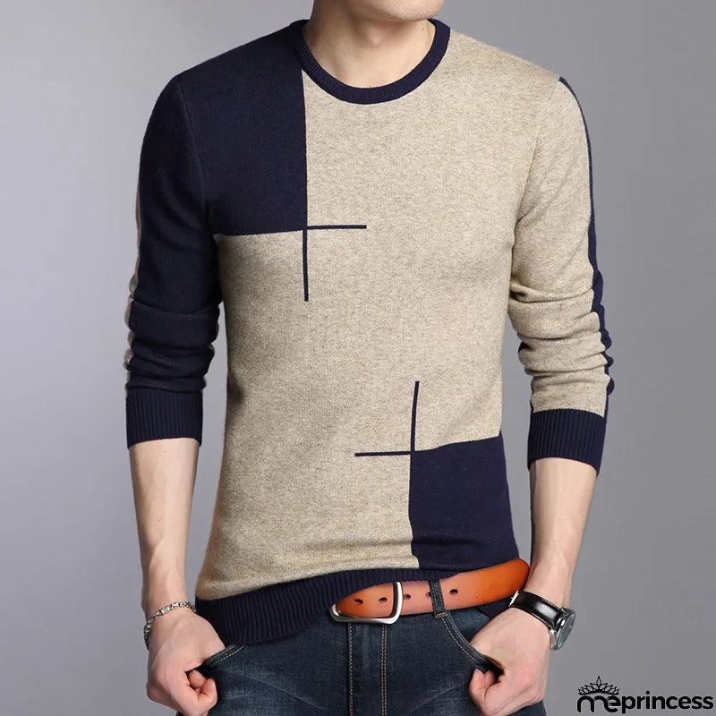 Men's O-Neck Polyester Long Sleeves Mixed Colors Pullover Sweater