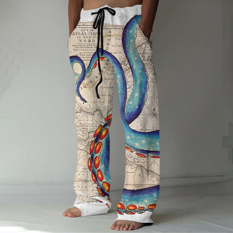 Vintage Octopus Art Print Casual Pants  artssus