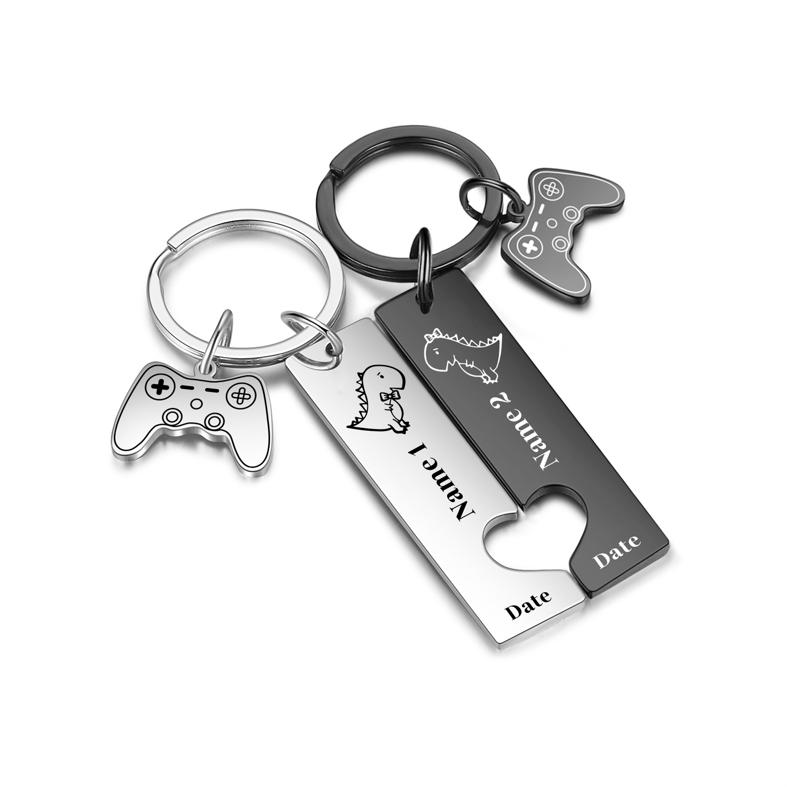 Personalised Couple Keychain Dinosaur Custom 2 Names Date Keyring Game Console Valentine's Day Gift for Him/Her-Jessemade AU