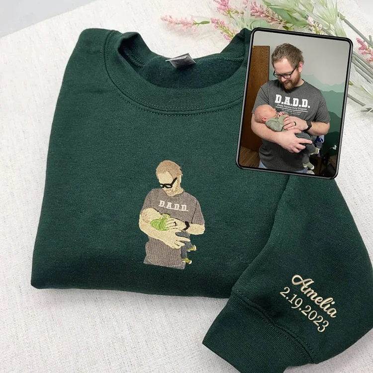 Custom Family Portrait For father's Day Gift, Personalized Portrait From Photo Sweatshirt, Daddy Crewneck, Father's Day Gift Ideas