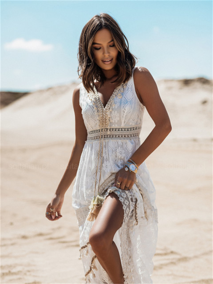 Summer Bohemian Long Women's Lace Splicing Hem Dresses