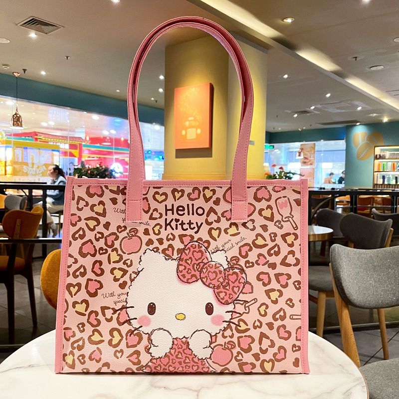 Hello Kitty Pink Leopard PU Tote Bag with Shoulder Strap Handbag Shoulder Tote Bag Large Capacity  Commuten & Shopping A Cute Shop - Inspired by You For The Cute Soul 