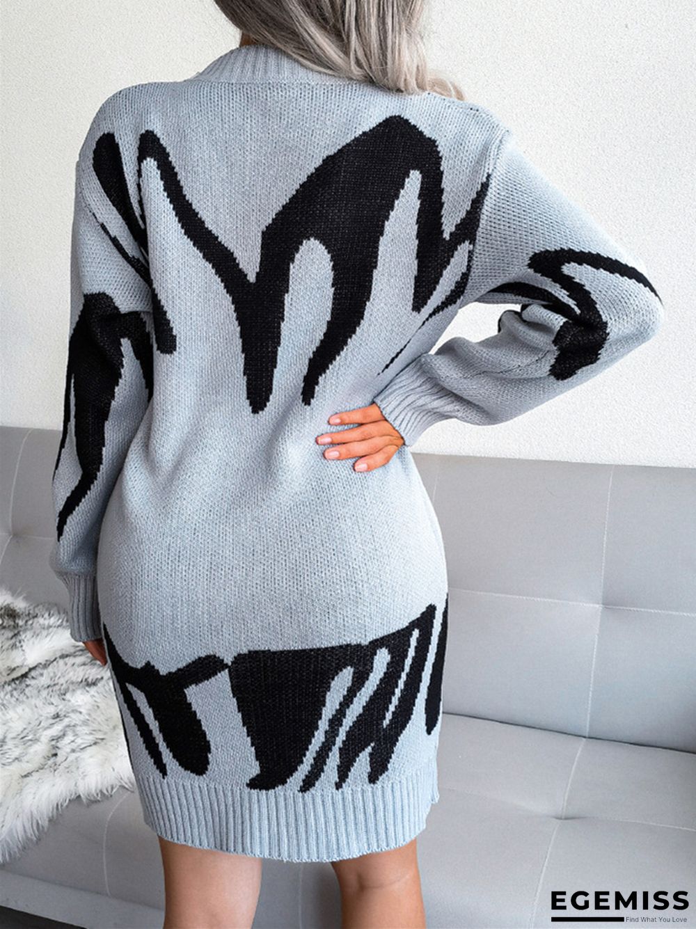 Casual Round Neck Knitted Long Sleeve Dress | EGEMISS