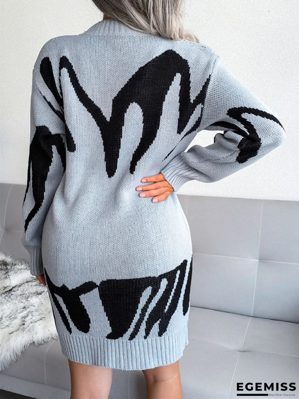 Casual Round Neck Knitted Long Sleeve Dress | EGEMISS