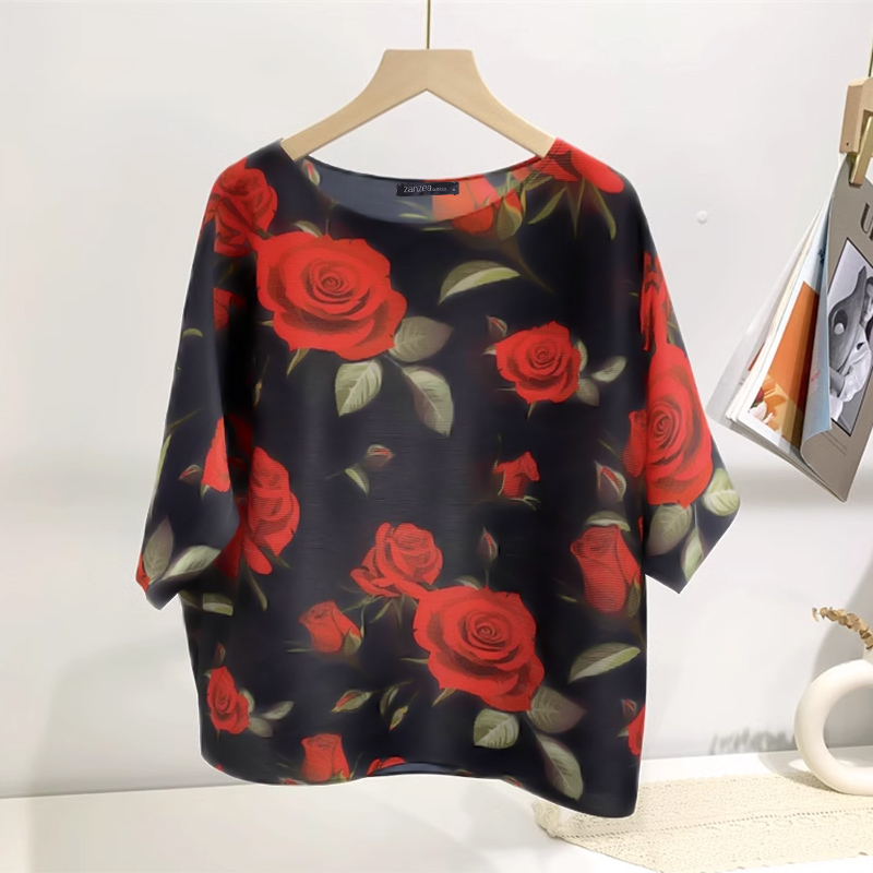 ZANZEA Women Blouses Bohemian Floral Print Tops Tunics Casual Summer Half Sleeve Shirts Korean Holiday Round Neck Blusa