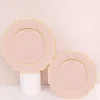 10 Pack | 11" Blush/Rose Gold Hard Plastic Dinner Plates, Disposable Tableware, Baroque Heavy Duty Plates with Gold Rim