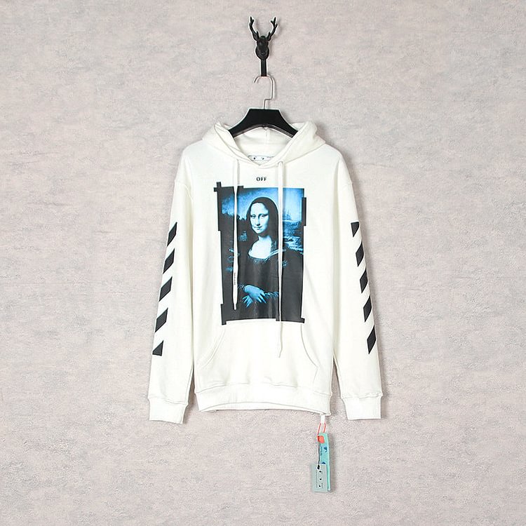 Off White Hoodie Autumn and Winter Mona Lisa Picture Frame Pattern Hooded Sweater for Men and Women