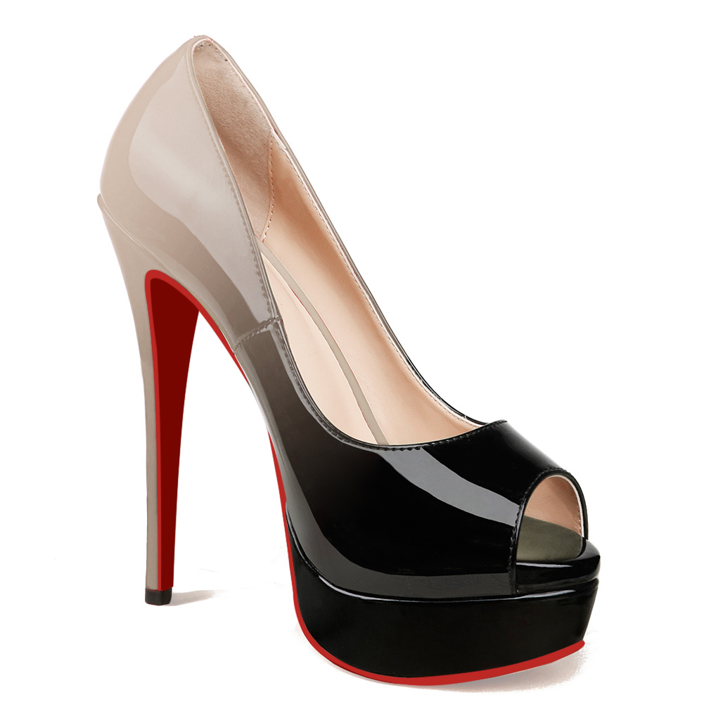 150mm Red Bottom Sky High Platform Pumps Gradient Color Shoes-MERUMOTE