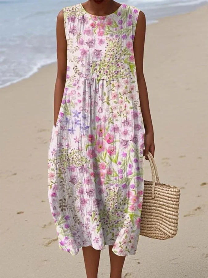 Women's Vintage Floral Print Casual Dress 