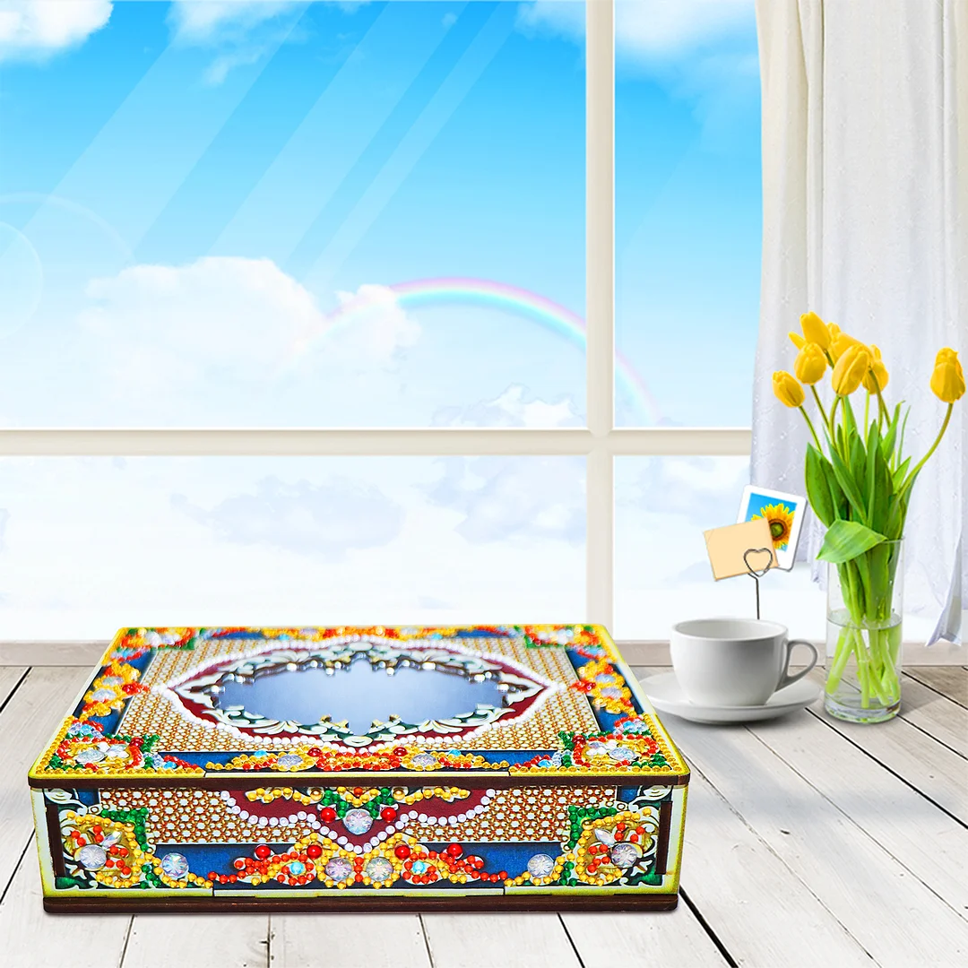 New Diamond Mosaic Set Wooden Box With Mirror Diamond Painting Jewelry Storage Box Diamond Embroidery Diy Girl Birthday Gift