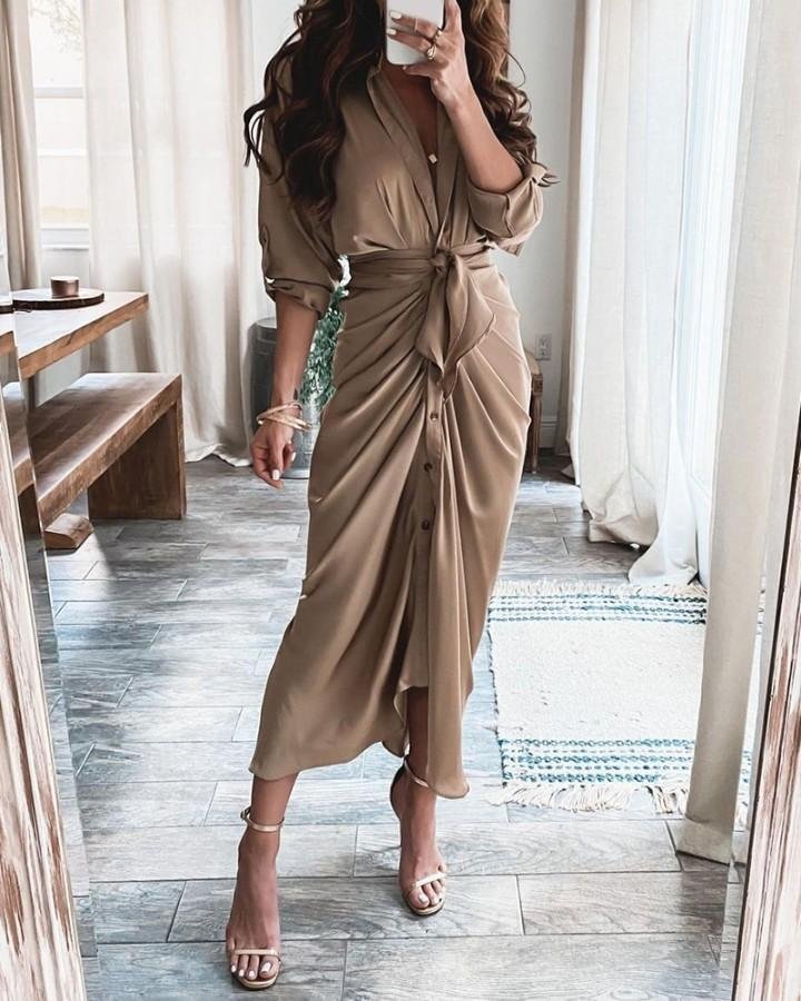 Long Sleeve Plain Slit Shirt Dress - Shop Trendy Women's Clothing | LoverChic