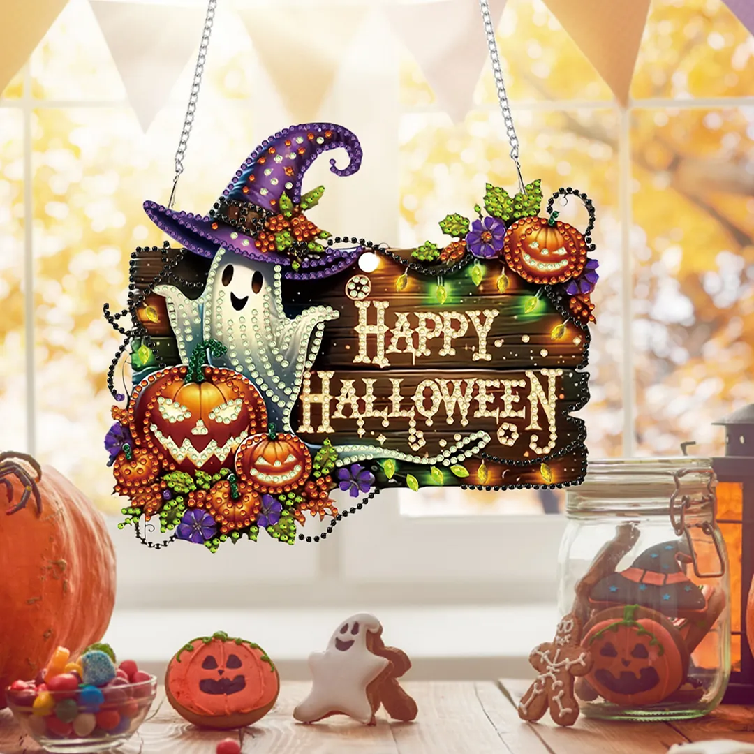 Halloween Pumpkin Ghost 2D Flat DIY Diamond Painting Pendant for Wall Decor