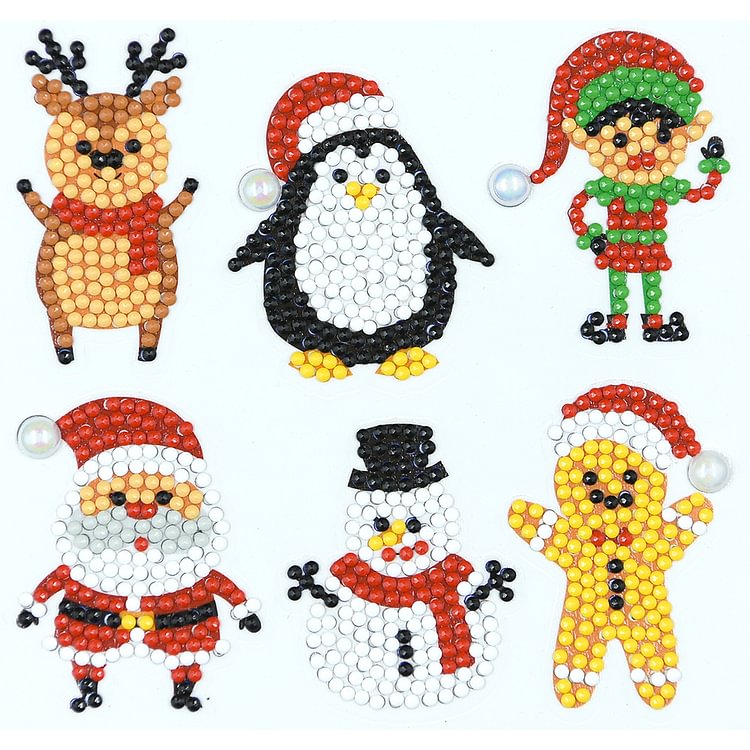 6pcs Sticker Santa Claus DIY Round Rhinestone Christmas Mosaic Painting Kit