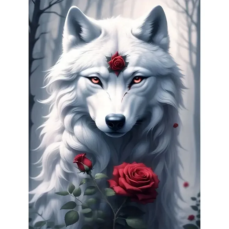 Rose White Wolf 30*40CM (Canvas) Full Round Drill Diamond Painting gbfke