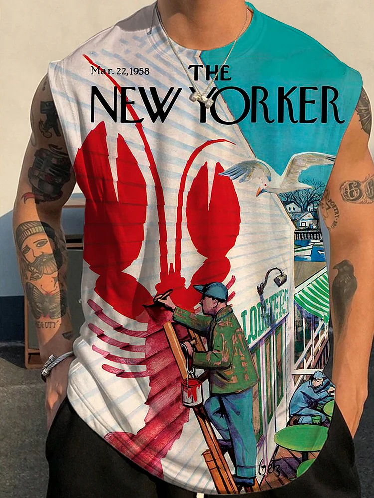 Men's Lobster The New Yorker Illustration Print Vacation Tank Top